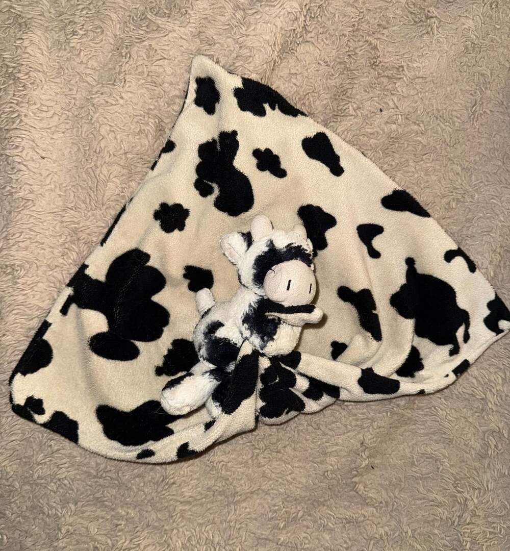 Retired Little Jellycat Cow Lovey Security Blanket Black White Vintage Soother